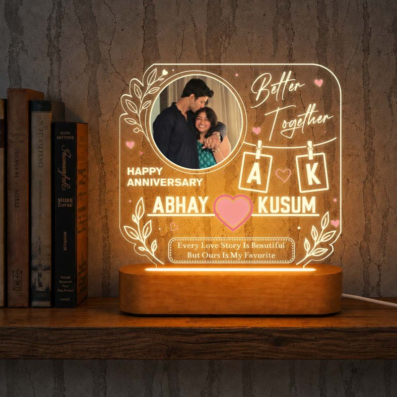 Personalized Anniversary Theme Photo Lamp for Couples Gift for Husband Wife, Anniversary, Valentine’s Day & Wedding Gift Warm White Lamp